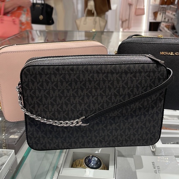 Michael Kors Jet Set Item Large East West Zip Crossbody Black Signature - Picture 9 of 17